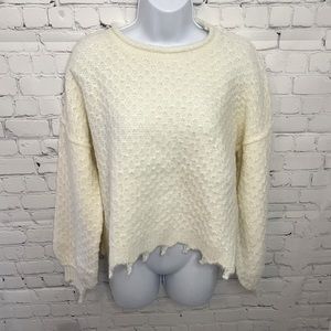 NWOT Allie Rose Cream Sweater with Hem Fray Detailing Size Small